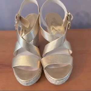 Michael Kors Gold Wedge Sandals with Espadrille Platform